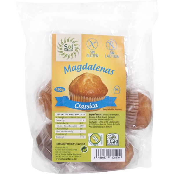 Solnatural Sans Gluten Magdalenas Classique 5/u 190 G