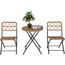 Outsunny Conjunto De Mesa Y 2 Sillas Plegables De Ratán Para Jardín Terraza Exterior Estructura De Acero ?60x71 Cm Y 46x56x83
