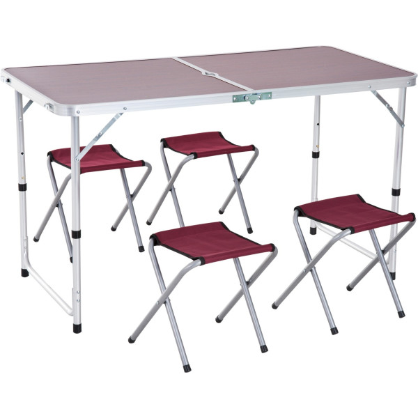 Outsunny Mesa Maleta De Aluminio 4 Taburete Plegable Portátil Para Acampada Picnic Jardín Terraza Conjunto Muebles Exterior Al