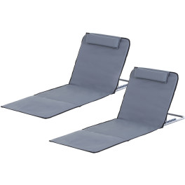 Outsunny Conjunto De 2 Esterillas De Playa Con Respaldo Reclinable En 5 Niveles Bolsa De Transporte Y Reposacabezas 48x134x36-45