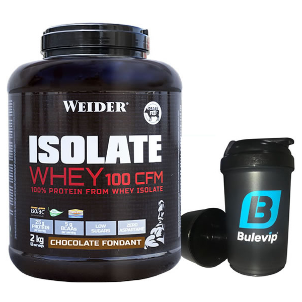 Pacote PRESENTE Weider Isolate Whey 100 CFM 2 kg + Bulevip Shaker Pro Black - 500 ml