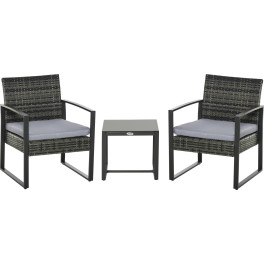Outsunny Conjunto De Muebles De Ratán De Jardín 3 Piezas Set De Comedor Con 1 Mesa 425x40x39 Cm 2 Sillones 63x57x76 Cm Cojín