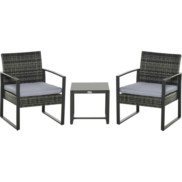 Outsunny Conjunto De Muebles De Ratán De Jardín 3 Piezas Set De Comedor Con 1 Mesa 425x40x39 Cm 2 Sillones 63x57x76 Cm Cojín