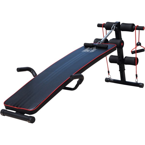 Homcom  ® Banco De Musculación Multifuncional Para Fitness Carga 120kg Con 2 Cuerdas Y 1 Tirador De Resorte
