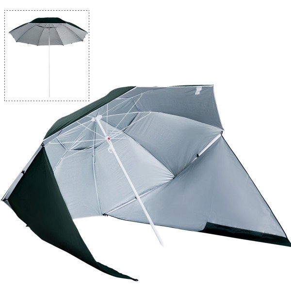 Outsunny Sombrilla De Playa Con Paneles Laterales Tipo Tienda - Parasol Para Protección De Rayos Uv ?210x222cm
