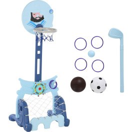 Homcom Canasta De Baloncesto Con Soporte 4 En 1 Juego De Golf Balón De Fútbol Con Altura Ajustable Para Niños De +3 Años Cen