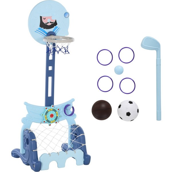 Homcom Canasta De Baloncesto Con Soporte 4 En 1 Juego De Golf Balón De Fútbol Con Altura Ajustable Para Niños De +3 Años Cen