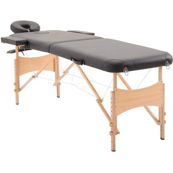 Homcom Camilla De Masaje Acolchada De Madera Plegable Y Portátil Para Tatuaje Fisioterapia Deporte 182x60cm Negro