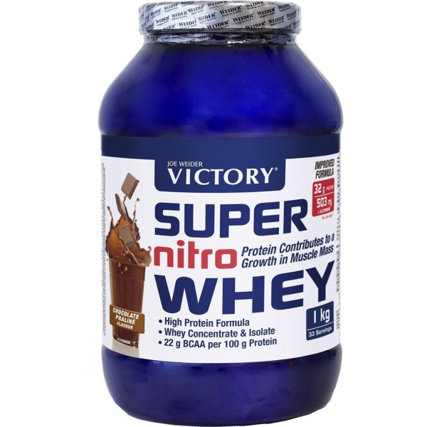 Victory Super Nitro Whey 1 Kg - Concentré et isolat de lactosérum - Source de protéines riche en BCAA. récupération musculaire. Avec L-Glutamine, Vitamine B6 et Calcium.