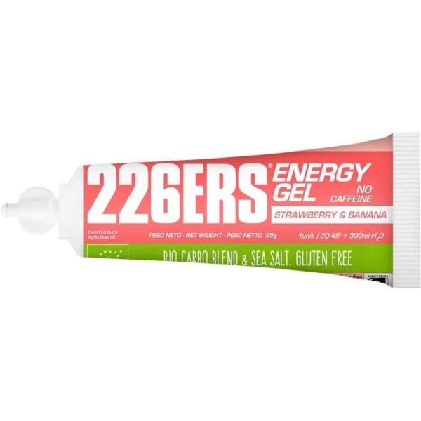226ERS ENERGY GEL BIO 1 X 25GR CAFFEINE FREE STRAWBERRY AND BANANA: Gluten Free Energy Gel - Vegan and Organic - with Sea Salt, Strawberry Powder and Natural Flavourings. Take Before or During Exercise