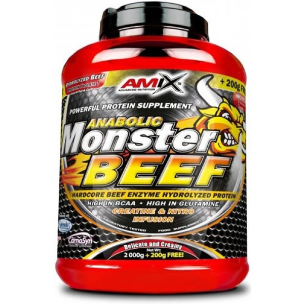 Amix Monster Beef 2 Kg + 200 Gr - Rundvleesproteïne / Bevat BCAA en Glutamine - Bevordert spieranabolisme, snelle en totale absorptie