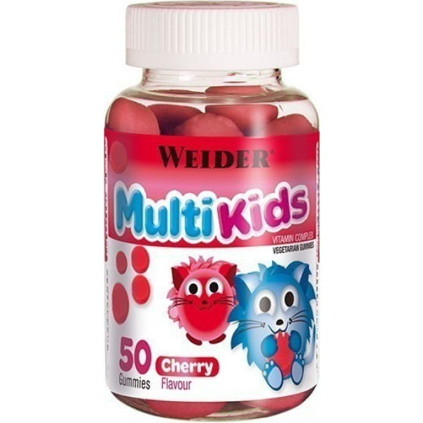 Weider Multikids Up Cherry 50 bonbons gélifiés - Complexe de vitamines pour enfants. Produit 100% végétal et sans gluten