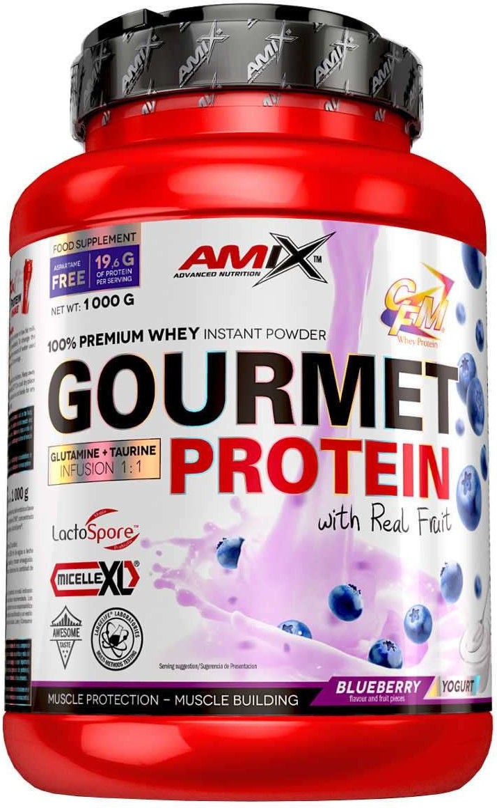 Amix Gourmet Protein 1 Kg - 100% Premium Whey Instant Power - Aide Ã Augmenter La Masse Musculaire, Riche En Acides AminÃ©S Essentiels GoÃ»Ter Fraise-image
