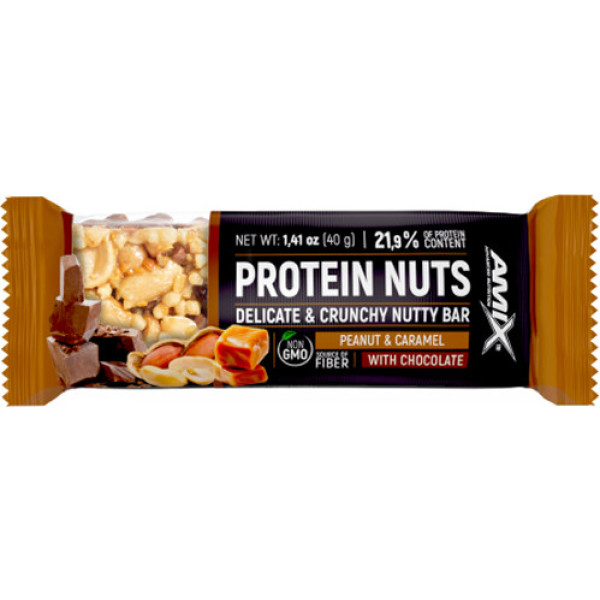 Amix Protein Nuts Bar 1 barrita x 40 Gr - Barrita con Mezcla de Frutos Secos / Fuente de Fibra, Alto Contenido en Proteína Snacks Saludables
