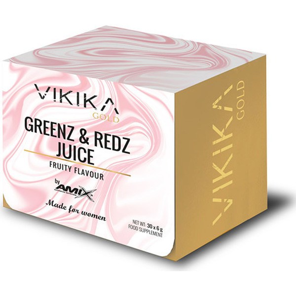 Vikika Gold da Amix - Greenz & Redz Juice 30 saquetas x 6 gr - Batido 180 Gr com Nutrientes e Vitaminas para Aumentar as Defesas