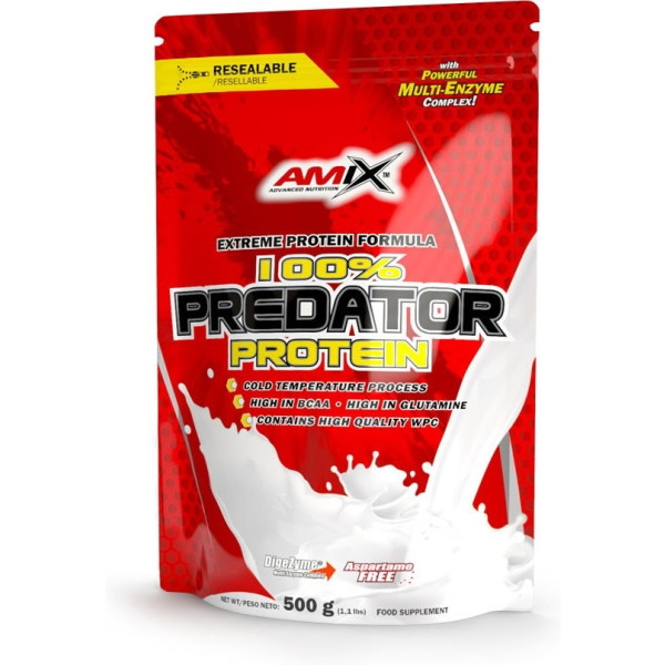 Amix Predator Protein Doypack 500gr - Eiwit dat L-glutamine en DigeZyme bevat, Draagt bij aan Spiergroei + Aspartaamvrij