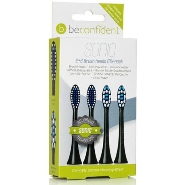 Cabeças de escova de dentes Beconfident Sonic regularbranqueamento preto lote 4 peças unissex