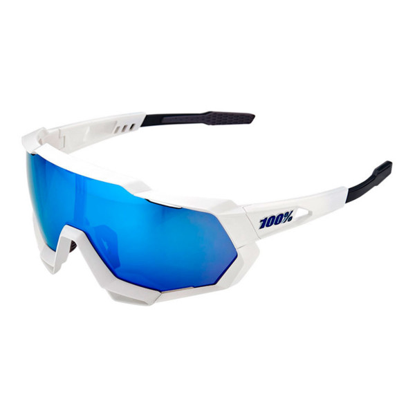 100% Speedtrap Matte White Hiper Blue Multilayer Mirror Lens
