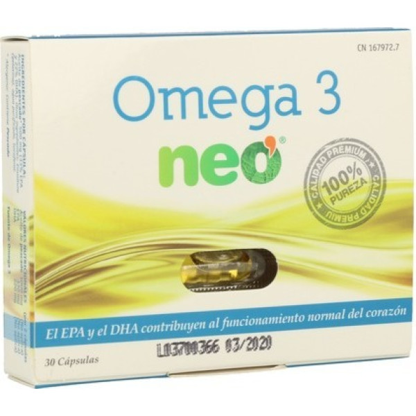 Neo - Omega 3 - 30 Cápsulas 500 mg (25% EPA y 16% DHA) - Bueno Para el Corazón y el Cerebro