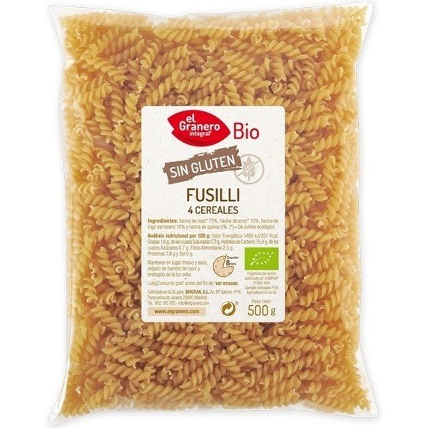 El Granero Intégral Fusilli de 4 Céréales Sans Gluten Bio 500 gr