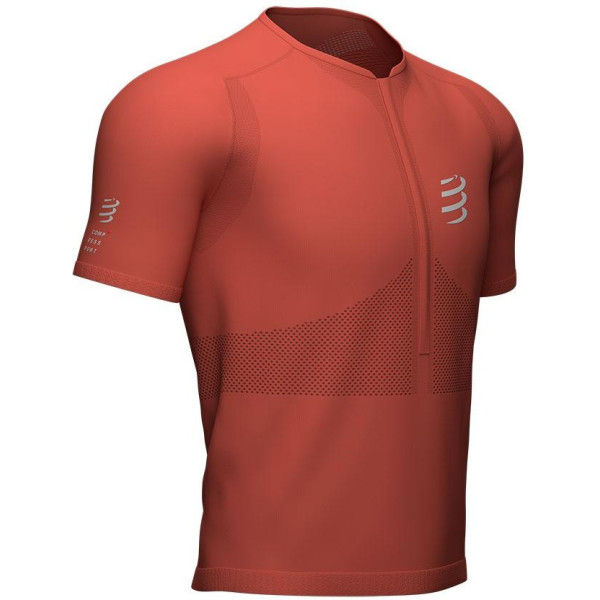 Compressport T-Shirt Trail Half Zip Fitted Short Sleeve Rouge