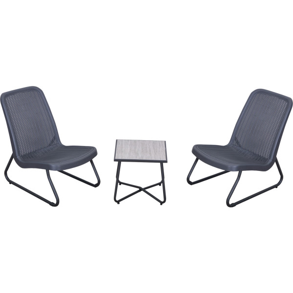 Outsunny Conjunto De Muebles De Jardín 3 Piezas Juego De 2 Sillas Y Mesa Con Encimera De Cristal Templado Efecto Mármol Terraz