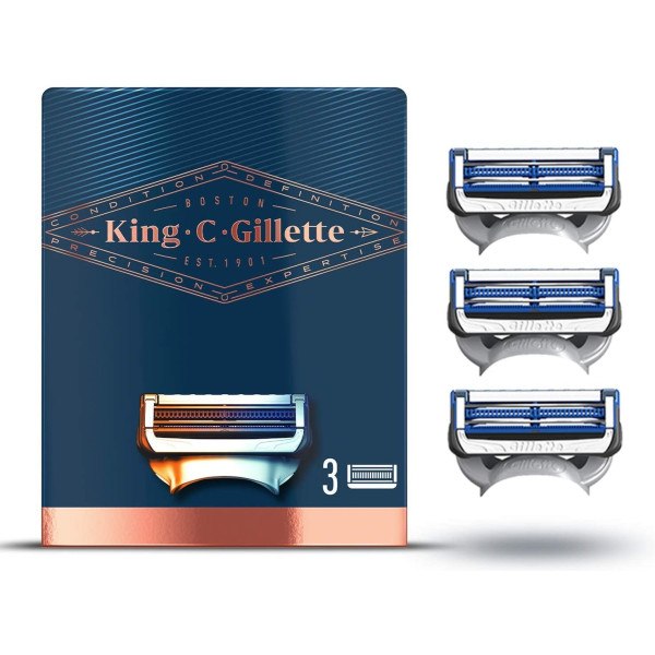 Lâminas de barbear Gillette King Neck x 3 cartuchos masculinos