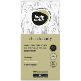 Tiras de cera corporal Body Natur Clean Beauty pele sensível 16 U unissex