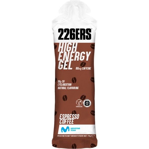 226ERS HIGH ENERGY GEL CAFFEINE - 24 gels x 60 ml - Gluten Free Espresso Coffee Energy Gel - Vegan - With Cyclodextrin - 80mg of Caffeine and 50g of Carbohydrates