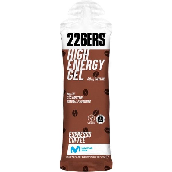 226ERS HIGH ENERGY GEL COFFEINE - 24 Gels x 60 ml - Glutenfreies Espresso Coffee Energy Gel - Vegan - Mit Cyclodextrin - 80 mg Koffein und 50 g Kohlenhydrate