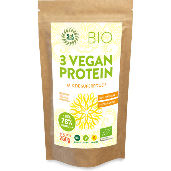 Solnatural 3 proteine ​​vegane biologiche 250 g