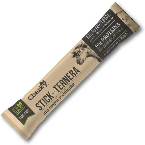 Cherky Stick De Embutido Ecológico Bajo En Grasa De Ternera Con Ajo Negro Y Shiitake. Sin Aditivos Ni Azúcar Añadido 25g.
