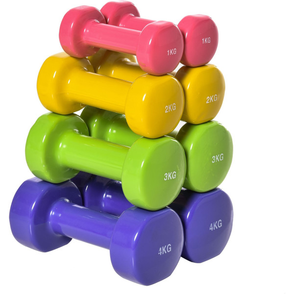 Homcom Juego De 8 Mancuernas Hexagonales 4 Pares 4 Kg 3 Kg 2 Kg 1 Kg Con Revestimiento Pesas Para Gimnasio En Casa Ejercicio Ent