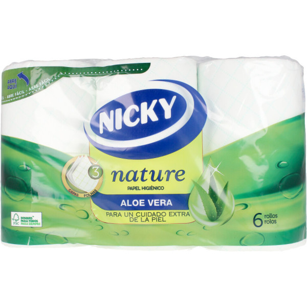 Nicky Nature Aloe Vera Papier Toilette 3 Ply X 6 Rouleaux Unisexe