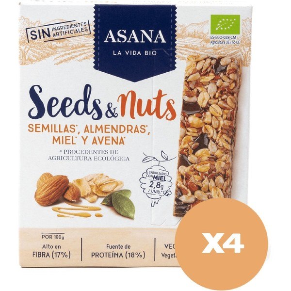 Asana La Vida Bio Seeds&nuts Barritas Ecológicas de Semillas y Frutos Secos Energéticas - Bajas en Azúcar