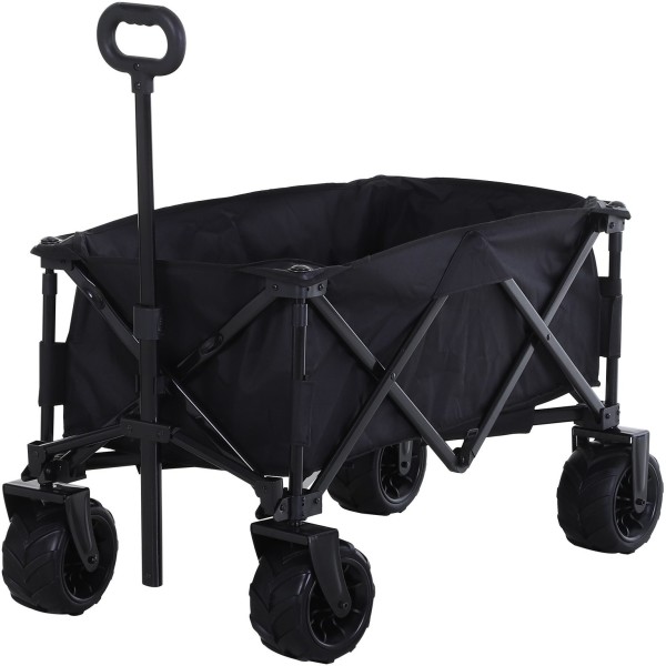 Outsunny Carro De Playa Plegable Con Ruedas Delanteras Giratorias 360 Grados Y Asa Telescópica 108x53x59/89 Cm Negro