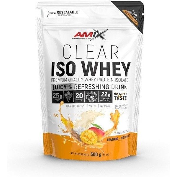 Amix Clear Iso Whey Protein 500 Gr - Crystalline Whey Protein Isolado, Sabores Refrescantes / Promove o aumento e manutenção da massa muscular + Fácil Dissolução