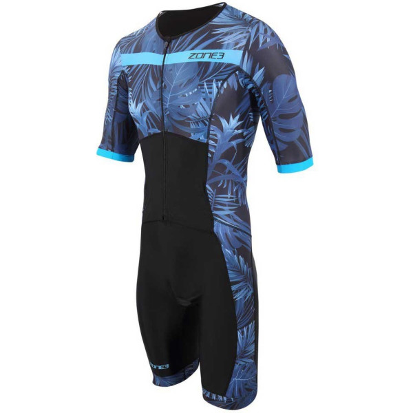 Zone3 Traje De Triatlón Men's Activate+ Tropical Palm Short Sleeve Full Zip Navy/azul