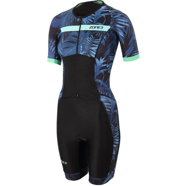 Zone3 Traje De Triatlón Women's Activate+ Tropical Palm Short Sleeve Trisuit Navy/mint
