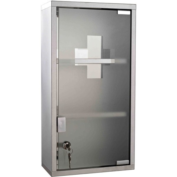 Homcom Botiquín De Primero Auxilios Armario De Medicinas De Acero Inoxidable Con Cerradura 25x12x48cm Plateado