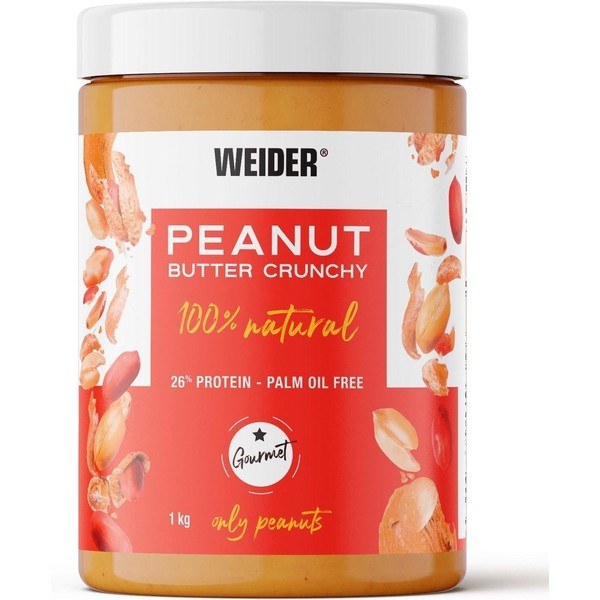 Weider Peanut Butter Crunchy 1 Kg - 100% Mantequilla De Cacahuete Natural con Textura Suave y con Trocitos Crujiente
