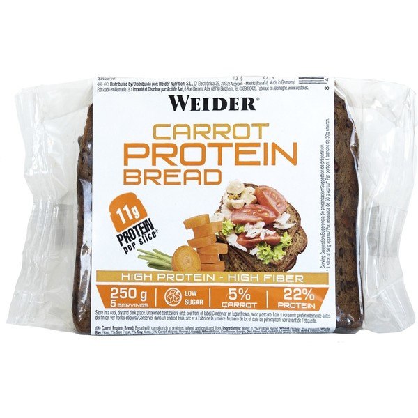 Weider Proteinbrot Karotte 250 gr (5 Scheiben) - Proteinbrot mit 11g Protein + 5% Karotte pro Scheibe / Mit Ballaststoffen und wenig Zucker