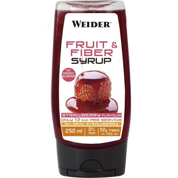 Weider Fruit- & Vezelsiroop Aardbei 250 Ml - Suikerarme Aardbeiensiroop + 49% Vezels Met echt fruit.