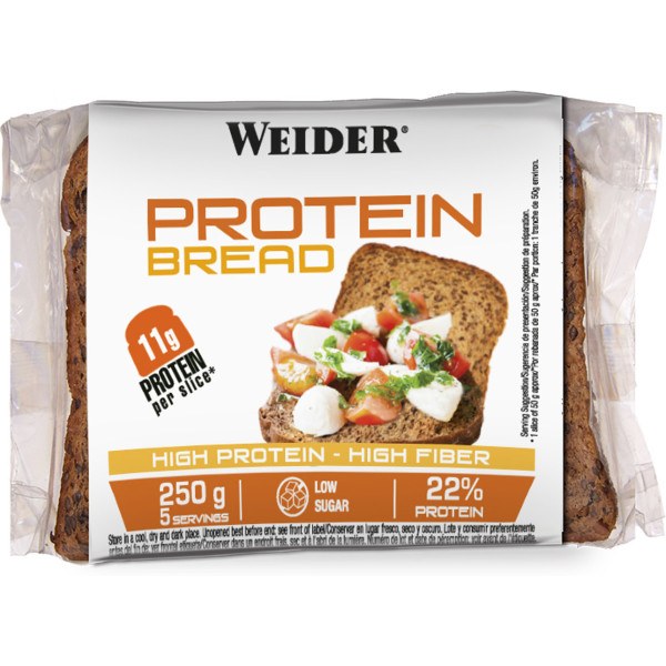 Pane Proteico Weider 250 Gr - 5 Fette - Delizioso Pane Proteico con 11 Gr di Proteine / Con Fibre e Povero di Zuccheri