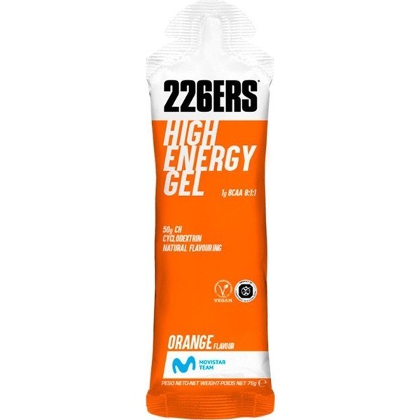 226ERS HIGH ENERGY GEL BCAA'S - 1 gel x 60 ml - Gel énergétique sans gluten - Vegan - Avec cyclodextrine - 1 g de BCAA et 50 g de glucides
