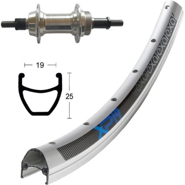 Roue arrière Exal 28x1.75 Winora Xp 19 36 trous Écrou d'axe solide 135 Mm 6-8v.pl.anod.(622-19)