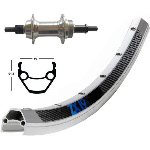 Roue arrière Exal 28x1.75 Winora Zx 19 36 trous Écrou d'axe solide 100mm 6/7v.silver Mat(622-19)