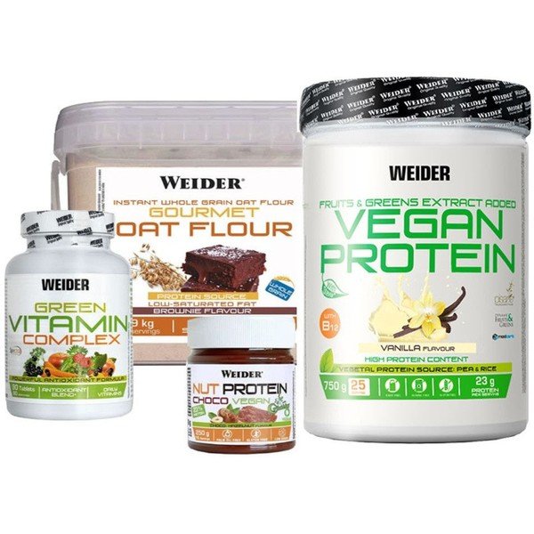 Pack Weider Vegan Protein 750 gr + NutProten Choco Vegan Spread + Green Vitamin Complex + Oat Flour 1.9 kg