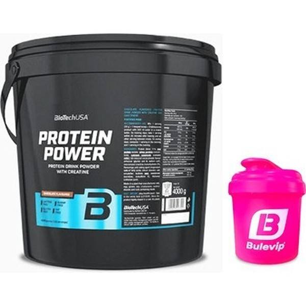 GIFT Pack BioTechUSA Protein Power 4000 gr + Bulevip Shaker Mixer Pink - 300 ml