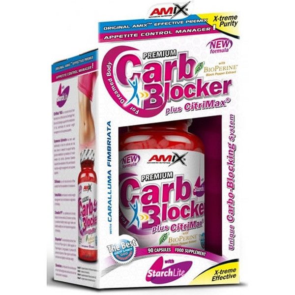 AMIX CarbBlocker 90 Capsules - Aide à réduire l'absorption des glucides + Contient de la L-Carnitine et du Yerba Mate